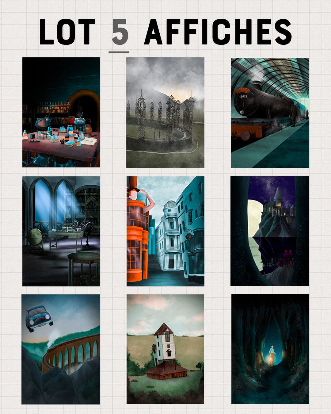 Lot de 5 affiches Harry Potter